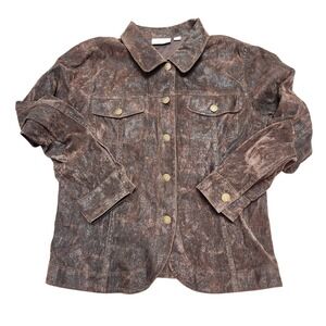 Erin London Textured Iridescent Brown Gold Shirt Button Front Women Medium Chic